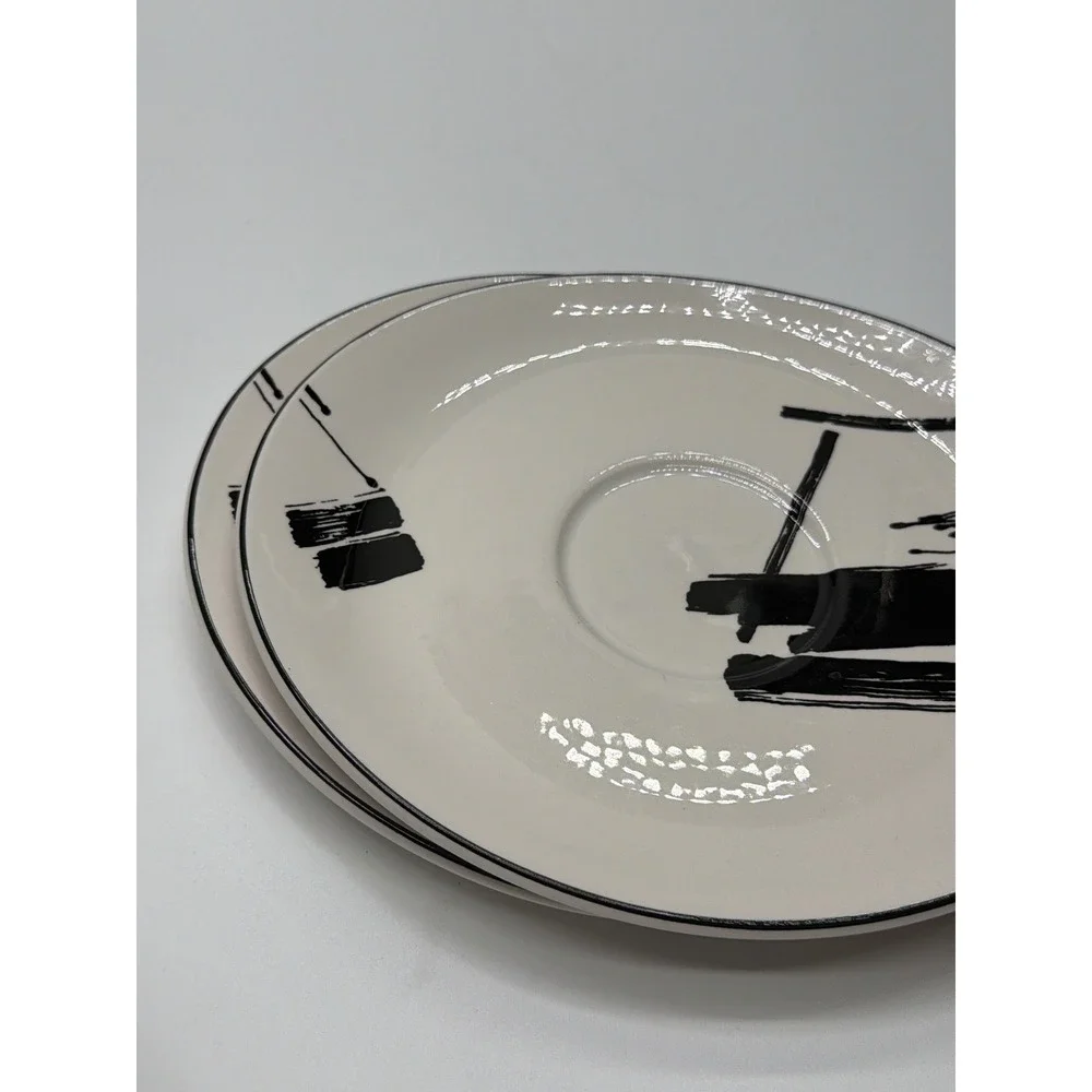 Sango Larry‎ Laslo Calligraphy Dinnerware Set 1986 Vintage Black White 12 Piece